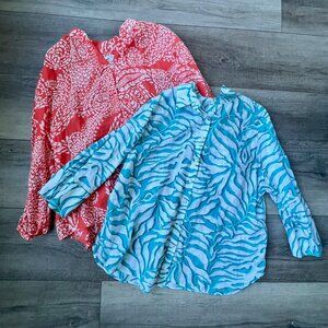 Chico's (2) Linen Lightweight 3/4 Sleeve Button Up Shirt Blouse Workwear Casual